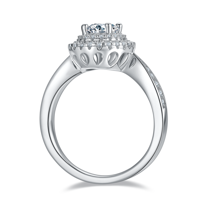 豪镶蛋形S925银镀白金MoissaniteWomen's Ring1.0ctD级